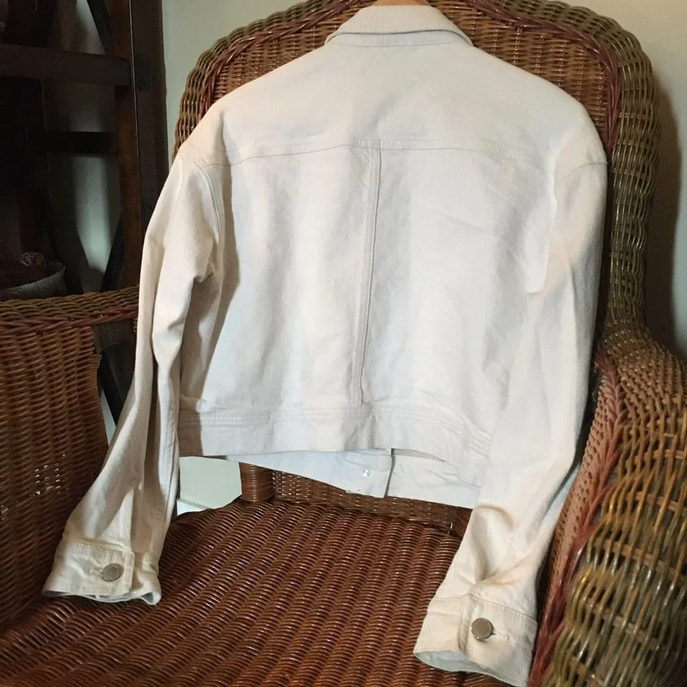 Joe Fresh Off-White Cotton Denim Cropped Jacket M | Oversized - Picture 6 of 10